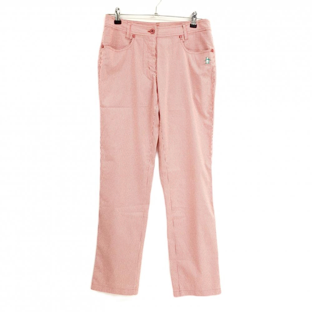 【超美品】マンシングウェア パンツ レッド×白 ギンガムチェック コットン混 ロゴグリーン レディース 11 ゴルフウェア Munsingwear