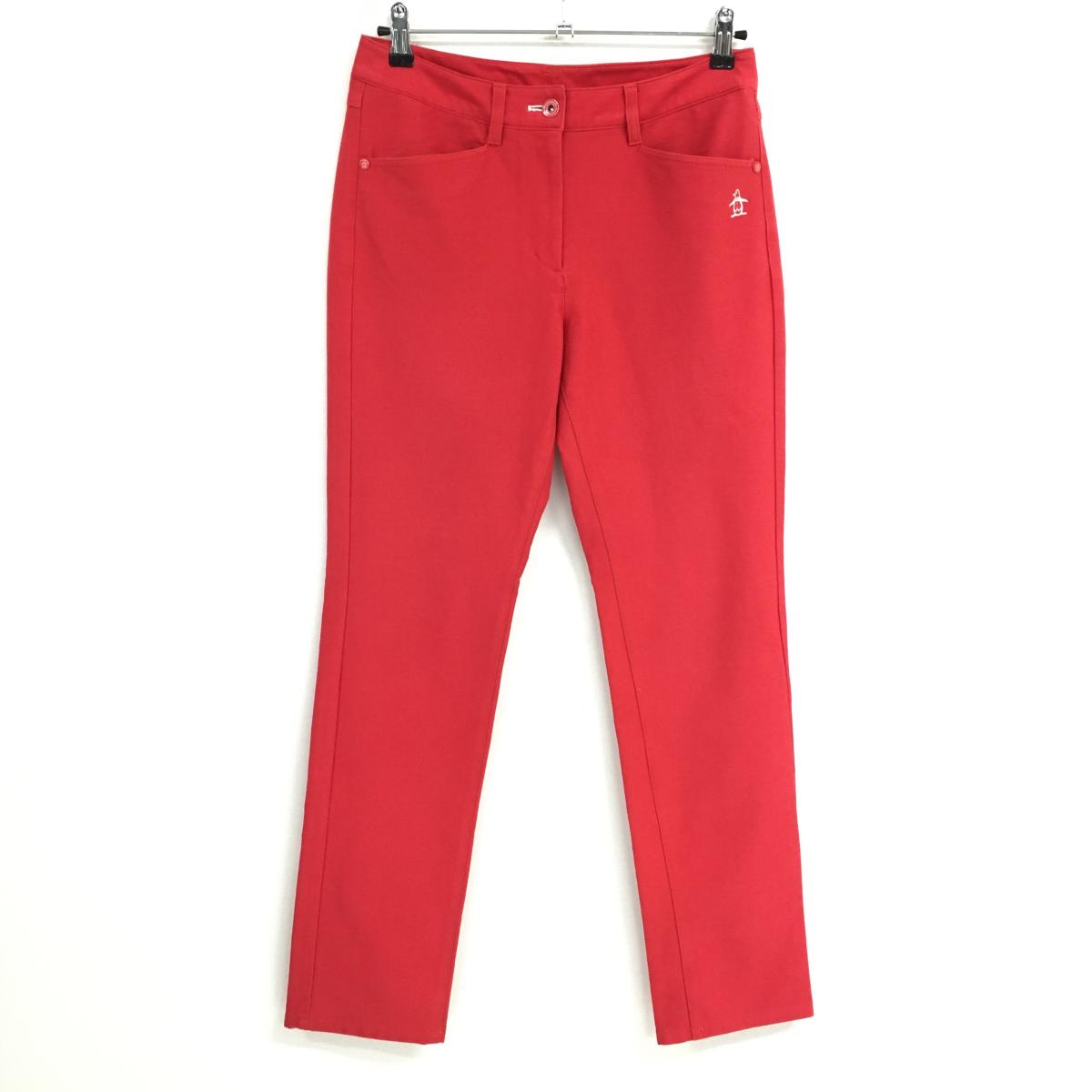 【美品】マンシングウェア パンツ レッド×白 ロゴ刺しゅう ストレッチ  レディース 11 ゴルフウェア Munsingwear