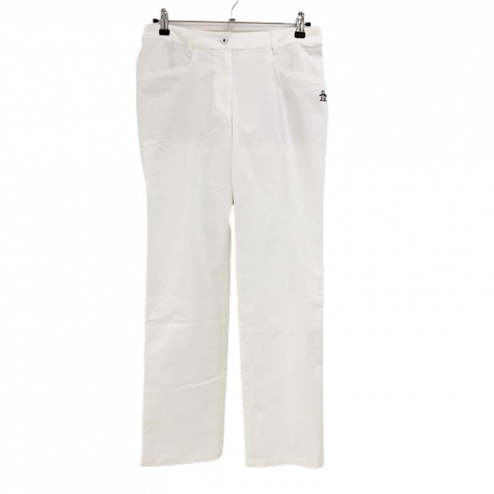 【美品】マンシングウェア パンツ 白 ストレッチ ロゴネイビー  レディース 13 ゴルフウェア Munsingwear