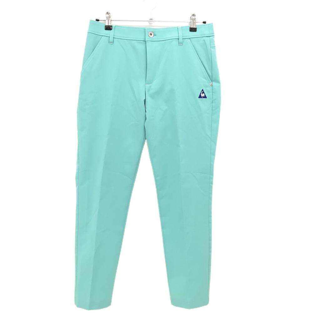 【超美品】ルコックゴルフ パンツ エメラルドグリーン×白 ロゴ刺しゅう レディース 13 ゴルフウェア Munsingwear