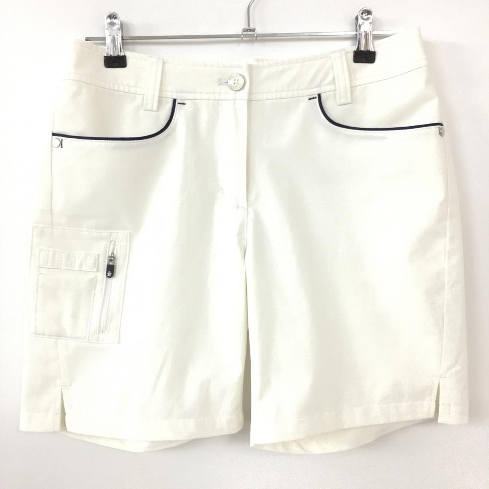 【美品】Munsingwear マンシングウェア ショートパンツ 白×ネイビー 複数ポケット ティ装着可  レディース 11 ゴルフウェア