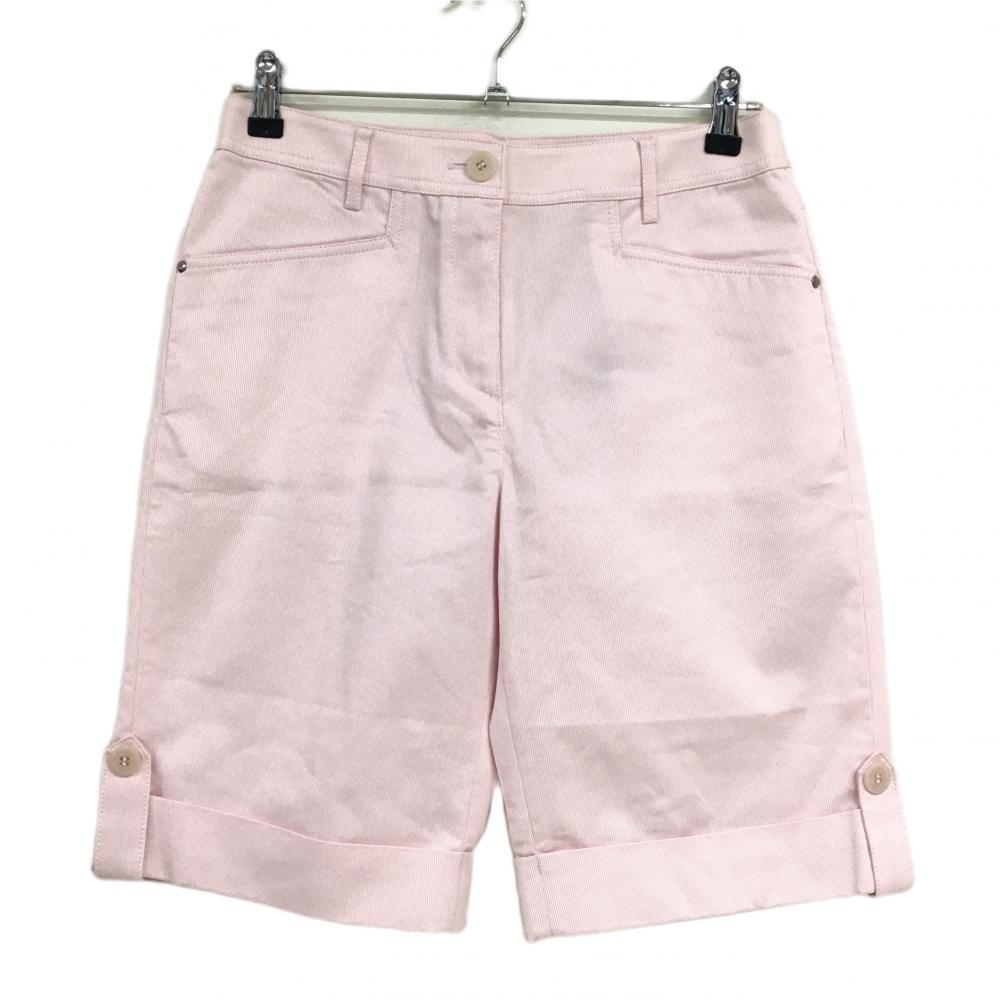 【新品】マンシングウェア ハーフパンツ 白×ライトピンク 細ストライプ ロールアップ レディース 13(XL) ゴルフウェア Munsingwear