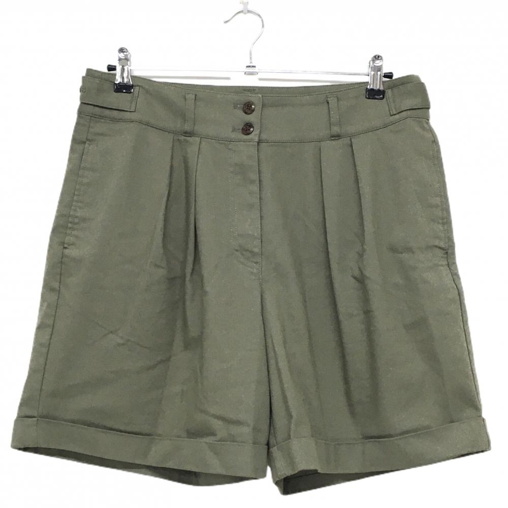 【美品】マンシングウェア ハーフパンツ カーキ ロゴ刺しゅうピンク レディース 15 ゴルフウェア Munsingwear