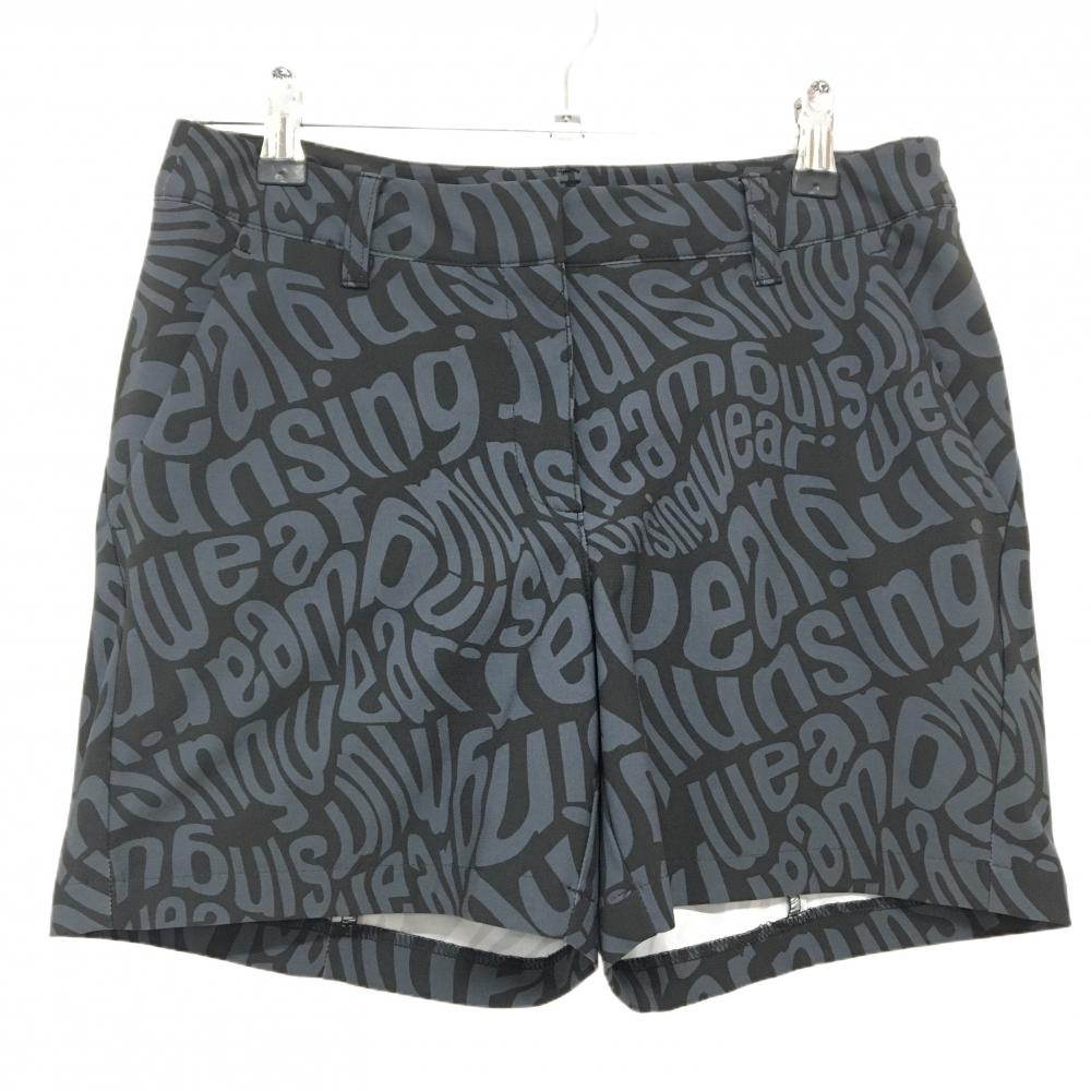 【超美品】マンシングウェア ハーフパンツ 黒×グレー 総柄 ペンギン刺しゅう ストレッチ レディース 9 ゴルフウェア Munsingwear