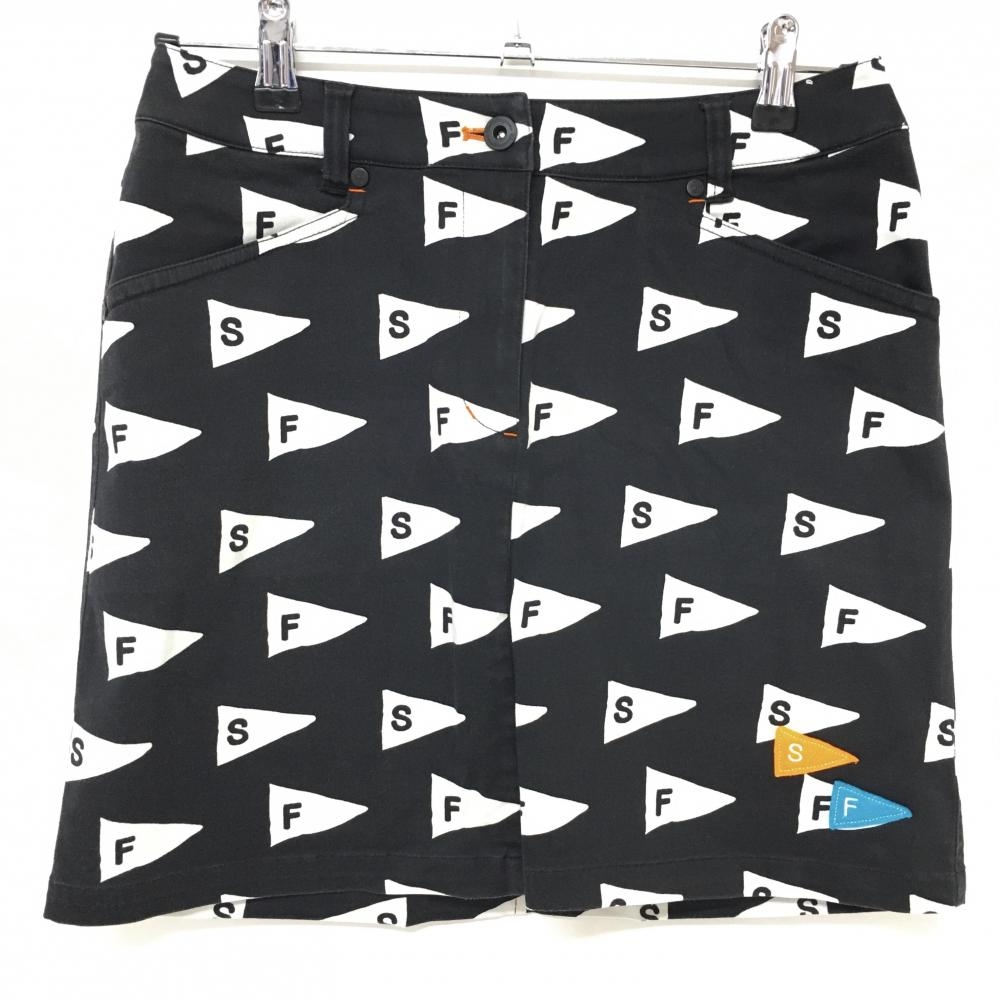 マンシングウェア スカート 黒×白 フラッグ総柄  レディース 9 ゴルフウェア Munsingwear