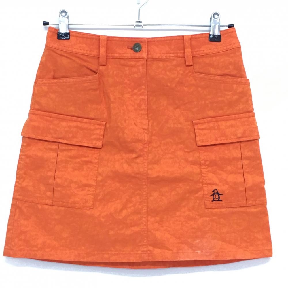 【美品】マンシングウェア カーゴスカート オレンジ 総柄織生地 6ポケット  レディース 9 ゴルフウェア Munsingwear