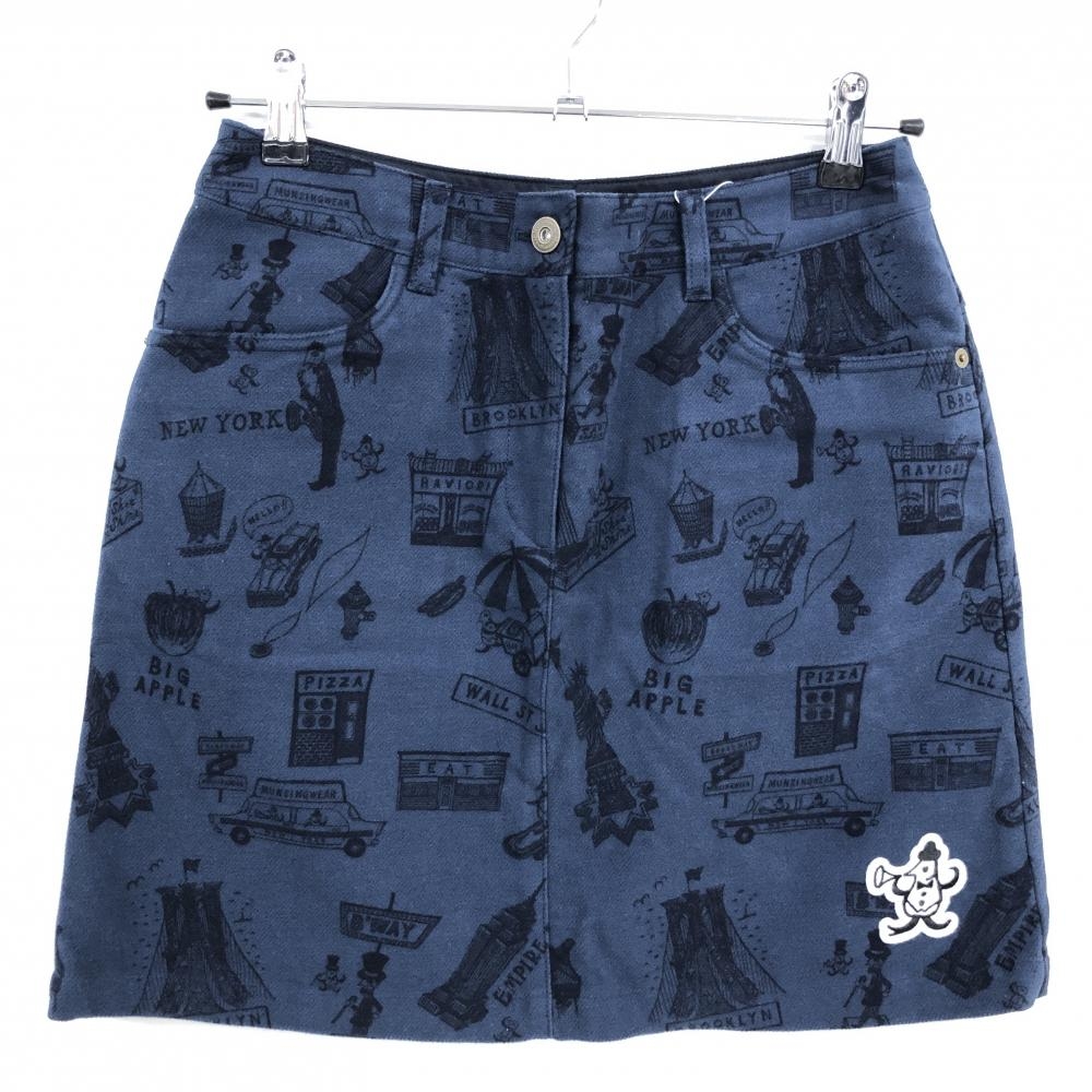 【新品】マンシングウェア スカート ネイビー×黒 総柄 表微起毛 レディース 9 ゴルフウェア Munsingwear