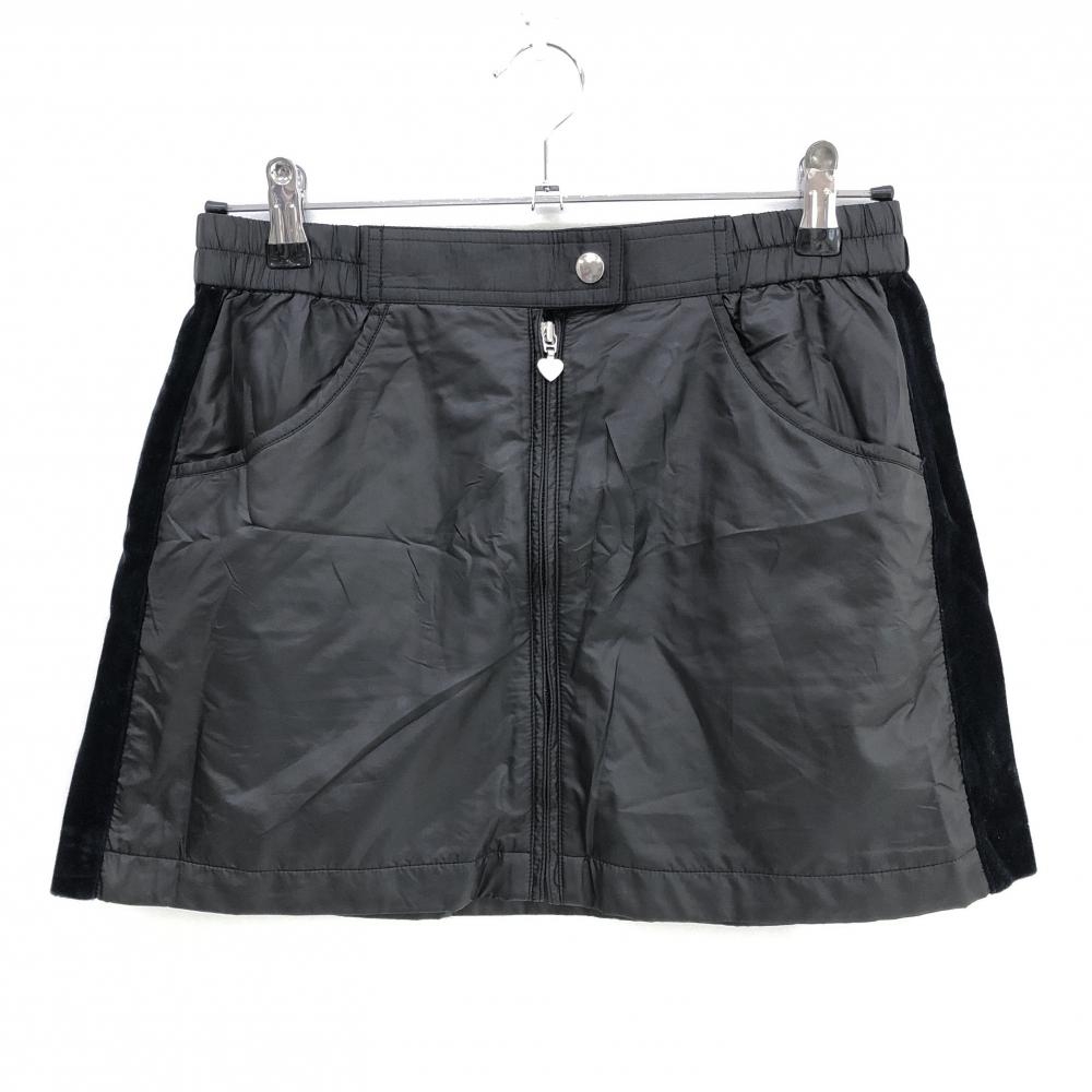 【美品】マンシングウェア スカート 黒 フロントジップ 異素材切替 ベロア レディース M ゴルフウェア Munsingwear