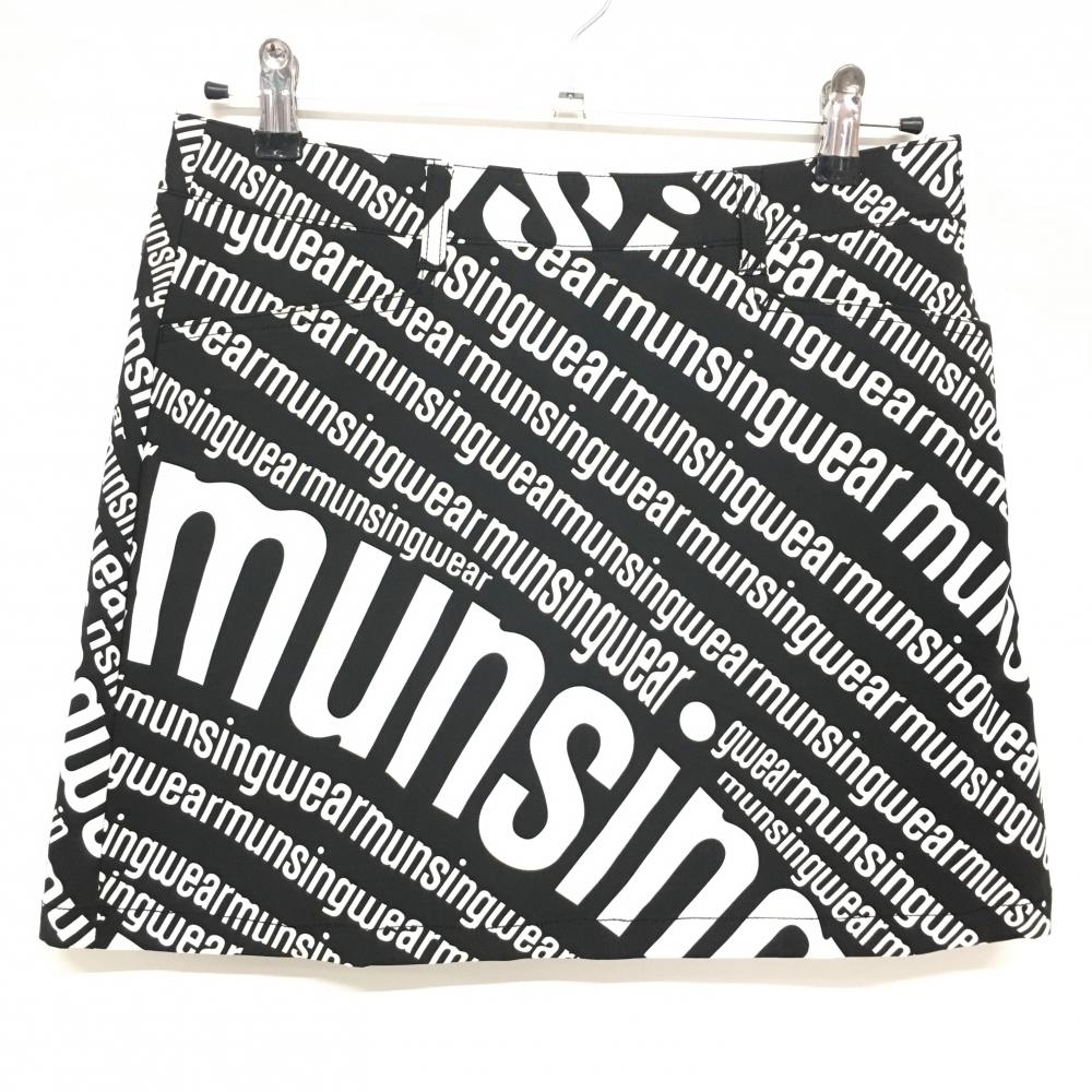【美品】マンシングウェア ストレッチスカート 黒×白 ロゴ総柄 内側イナーパンツ  レディース 11 ゴルフウェア Munsingwear