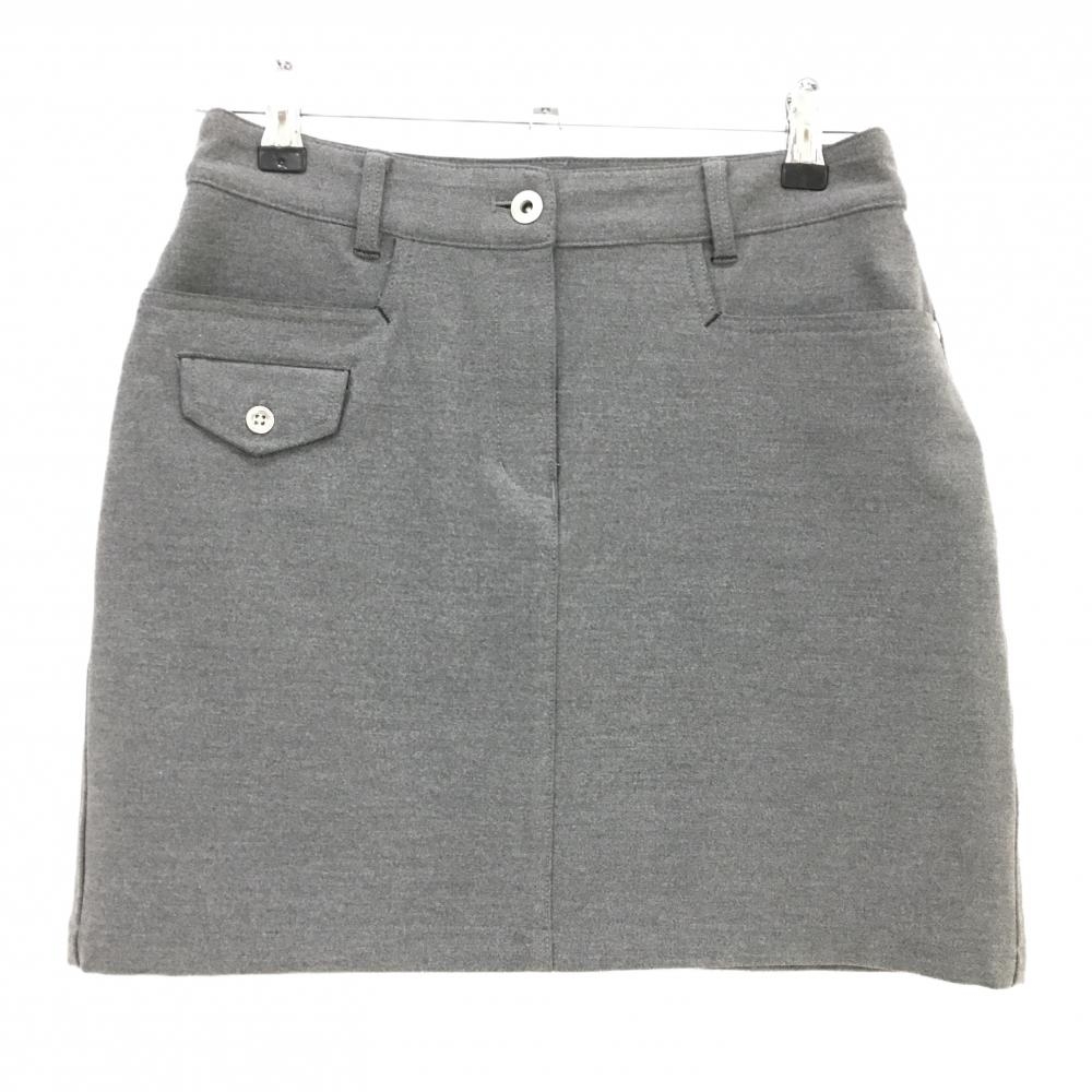 【美品】マンシングウェア スカート 杢グレー 微起毛 後ろロゴネイビー ストレッチ レディース 7 ゴルフウェア Munsingwear