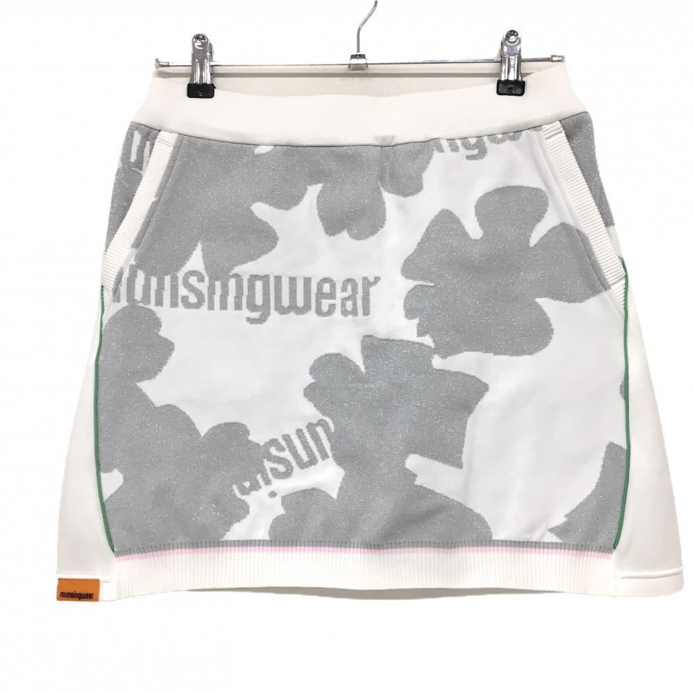【超美品】マンシングウェア 異素材スカート 白×グレー 一部ニット ラメ レディース L ゴルフウェア 2023年モデル Munsingwear