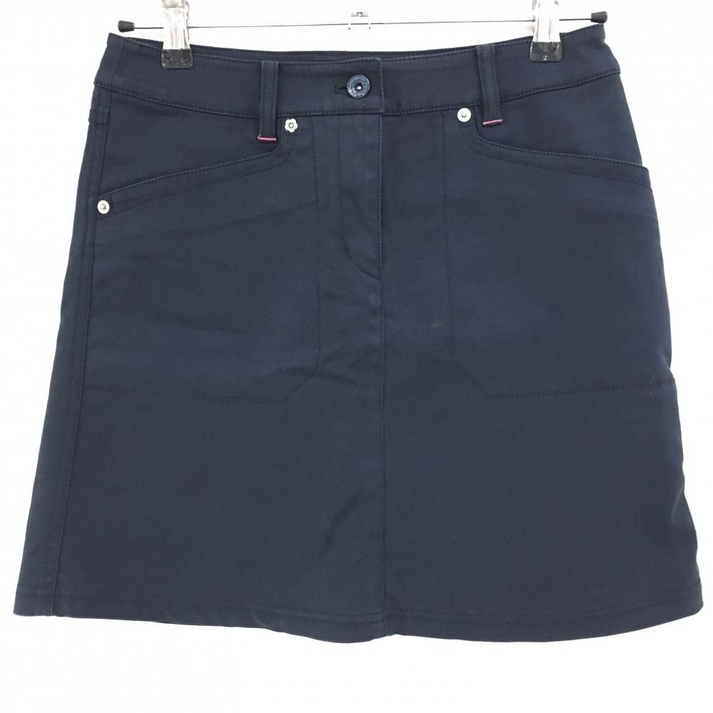 【美品】マンシングウェア スカート ダークネイビー×ピンク ロゴ刺しゅう ストレッチ レディース 9 ゴルフウェア Munsingwear