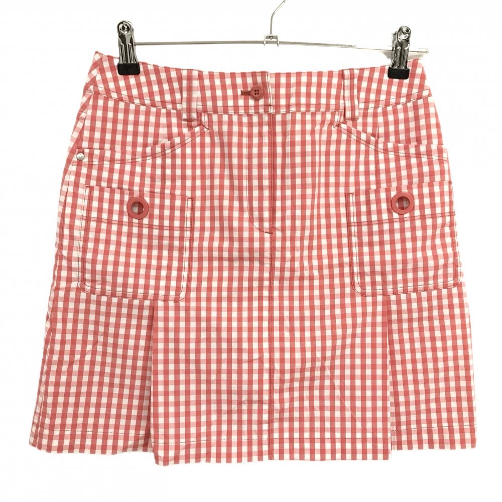 【超美品】マンシングウェア ボックスプリーツスカート 白×ピンク系 チェック柄 バックロゴ  レディース 9 ゴルフウェア Munsingwear