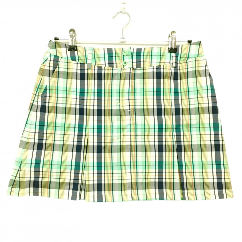 【超美品】マンシングウェア スカート 白×ネイビー×イエロー チェック  レディース 11 ゴルフウェア Munsingwear