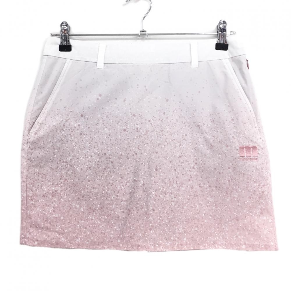 【美品】マンシングウェア スカート ピンク×白 グラデーション 総柄 内側インナーパンツ レディース 11(L) ゴルフウェア Munsingwear