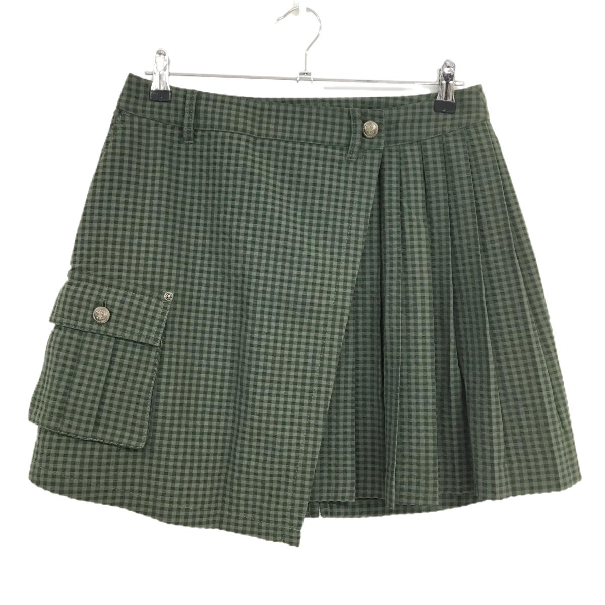 【超美品】マンシングウェア スカート ダークグリーン サッカー生地 一部プリーツ レディース 13 ゴルフウェア Munsingwear