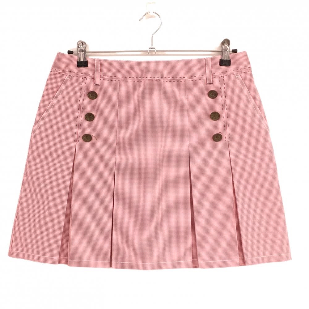 【超美品】マンシングウェア スカート レッド×白 チェック ボックスプリーツ レディース 11 ゴルフウェア Munsingwear