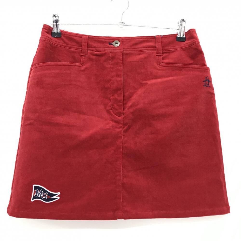 【新品】マンシングウェア コーデュロイスカート レッド ロゴ刺しゅうネイビー ストレッチ  レディース 13 ゴルフウェア Munsingwear