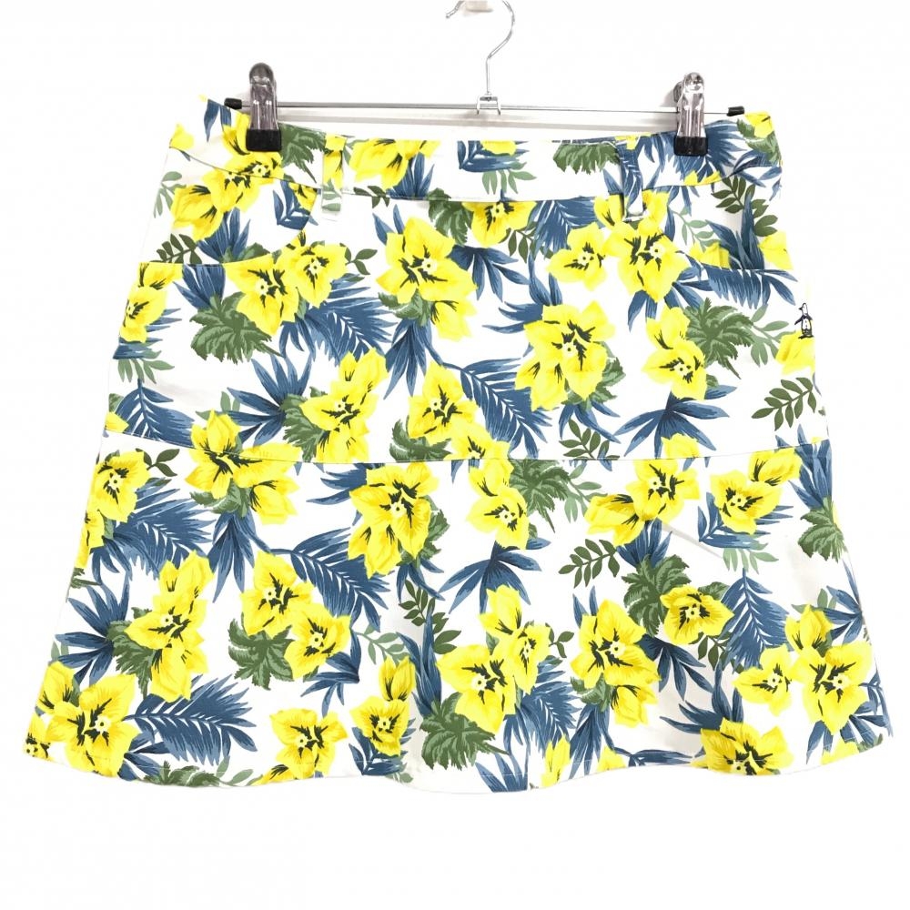 【新品】マンシングウェア スカート 白×イエロー×ネイビー 花総柄 レディース 13 ゴルフウェア Munsingwear