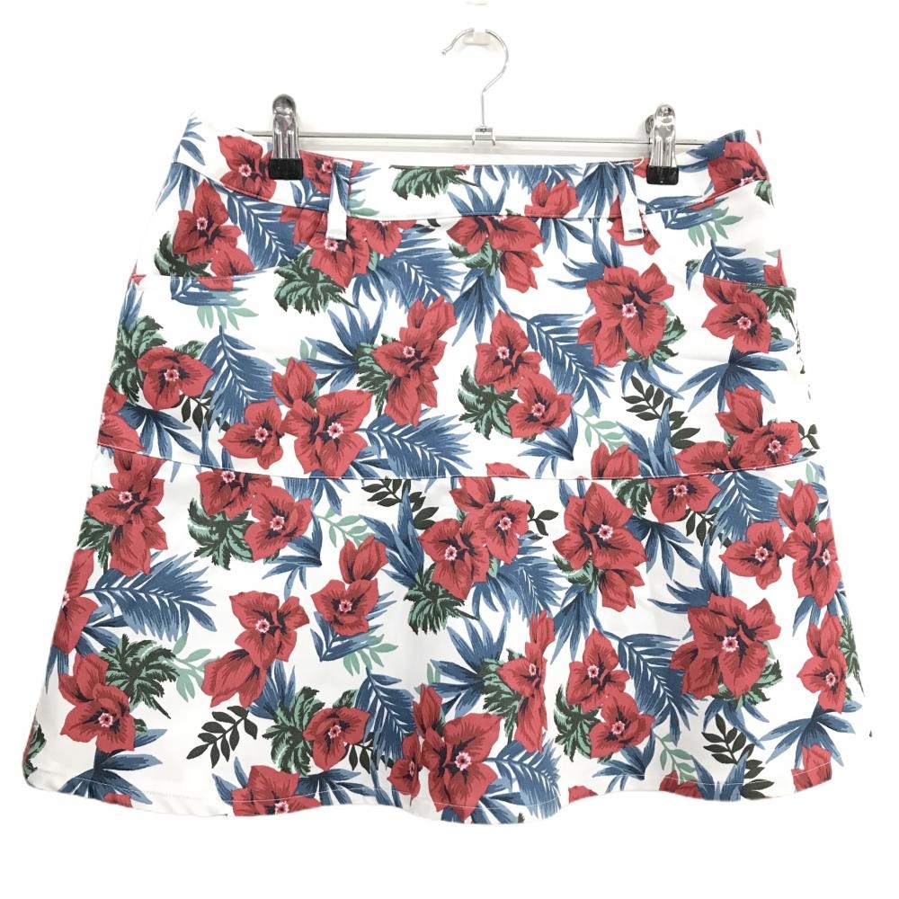 【新品】マンシングウェア スカート 白×レッド×ネイビー 花総柄 レディース 15 ゴルフウェア Munsingwear