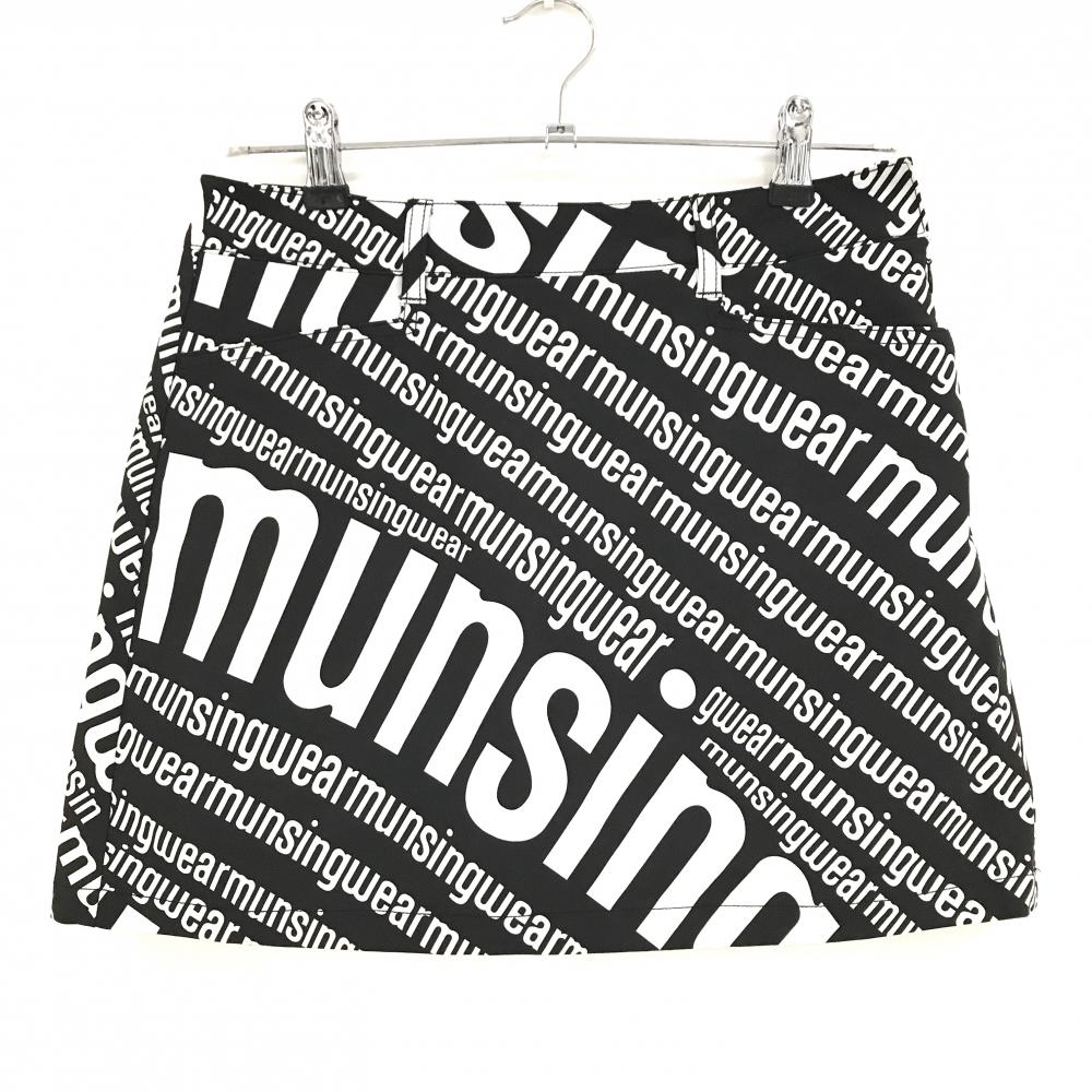 【美品】マンシングウェア スカート 黒×白 ロゴ総柄 内側インナーパンツ  レディース 9 ゴルフウェア Munsingwear