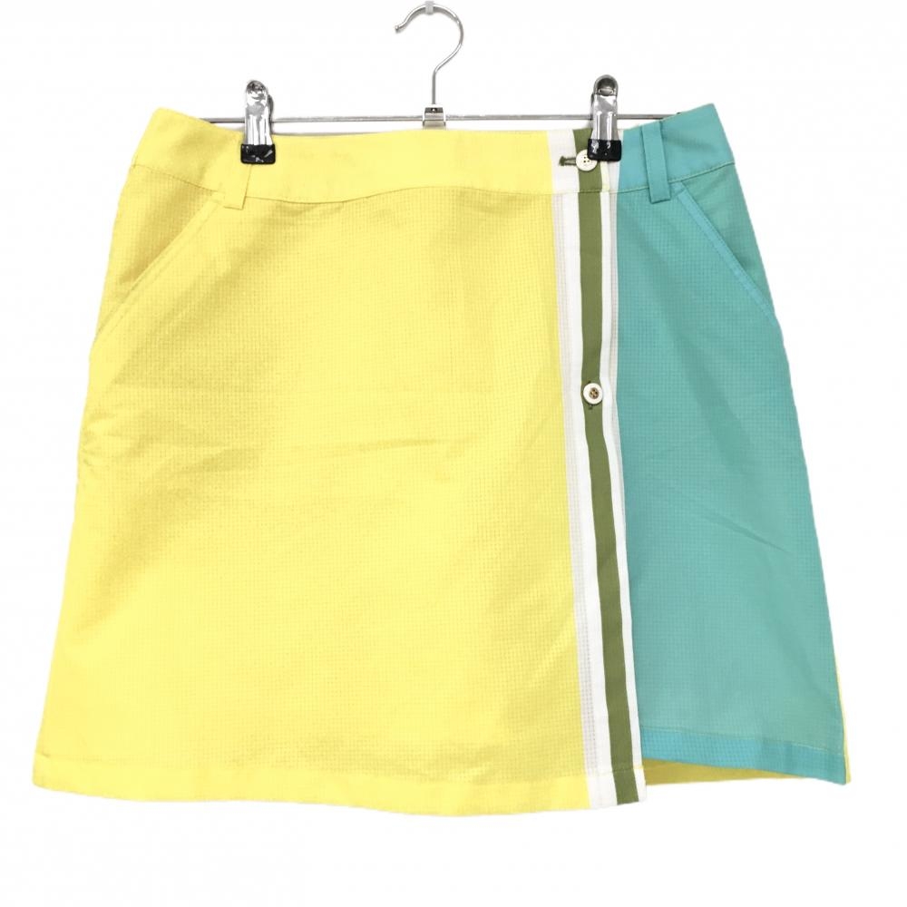 マンシングウェア スカート イエロー×ライトブルー系 メッシュ調生地 内側パンツ  レディース 13 ゴルフウェア Munsingwear