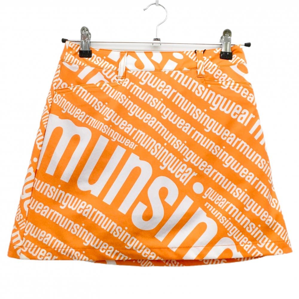 【新品】マンシングウェア スカート オレンジ×白 ロゴ総柄 内側インナーパンツ レディース 7 ゴルフウェア Munsingwear