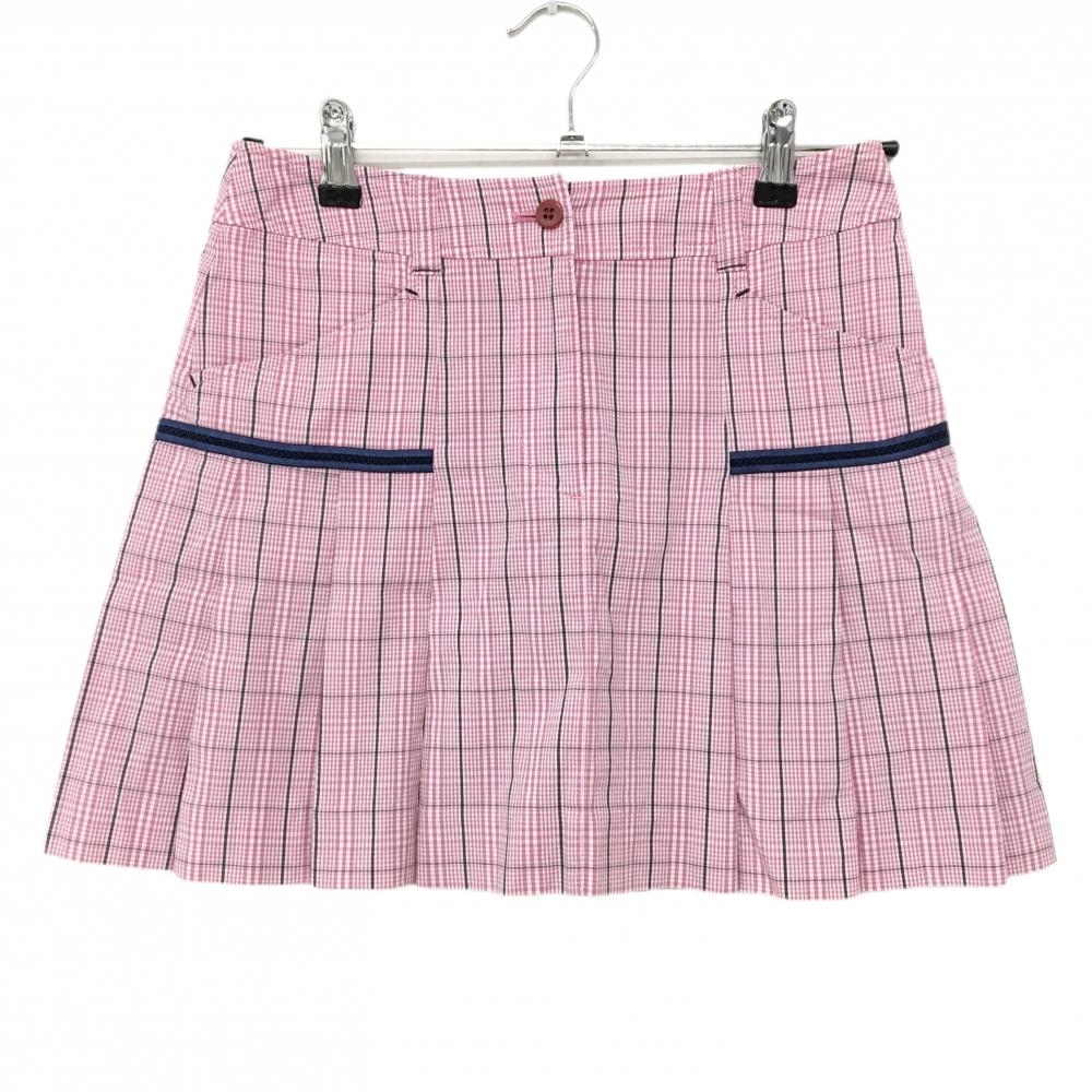 【超美品】マンシングウェア×Disneysport プリーツスカート ピンク×白 チェック レディース  ゴルフウェア Munsingwear