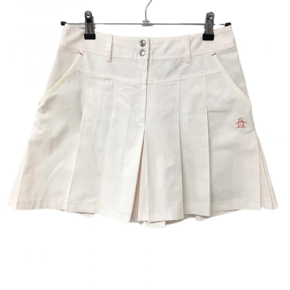 マンシングウェア キュロットスカート 白×ピンク ストライプ レディース 9 ゴルフウェア Munsingwear