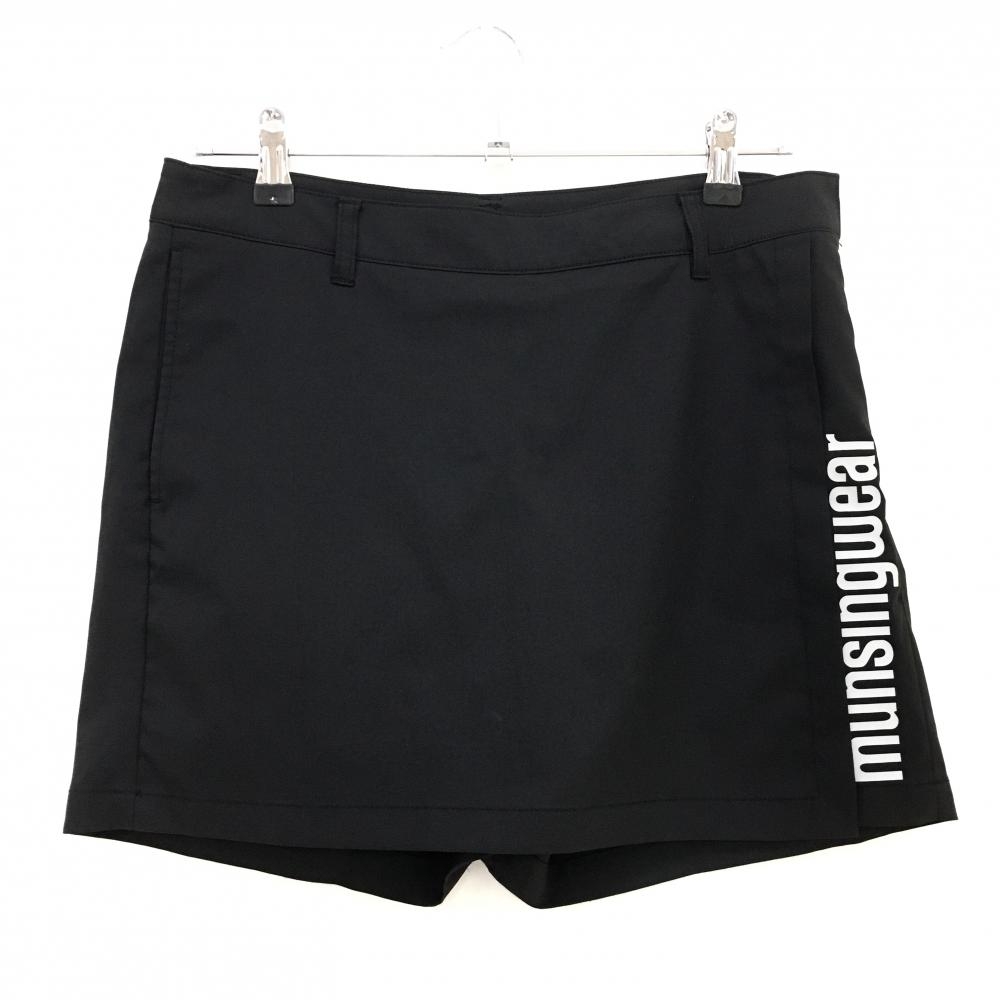 マンシングウェア キュロットスカート 黒×ライトグレー サイドロゴ ストレッチ 裾汚れ小、ヒップ毛羽立ち レディース  ゴルフウェア Munsingwear