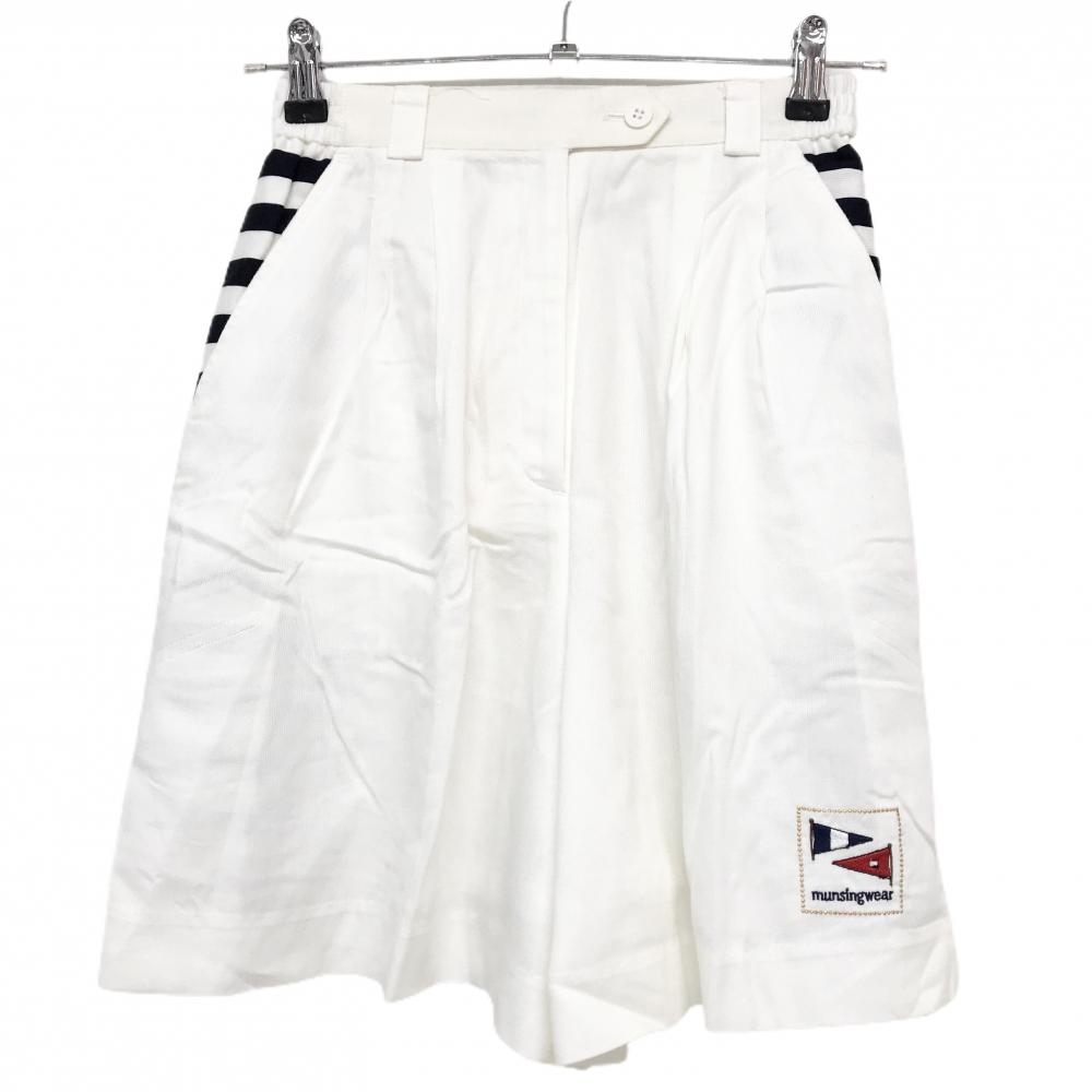【美品】マンシングウェア キュロットスカート 白×ネイビー 一部ボーダー  レディース M ゴルフウェア Munsingwear