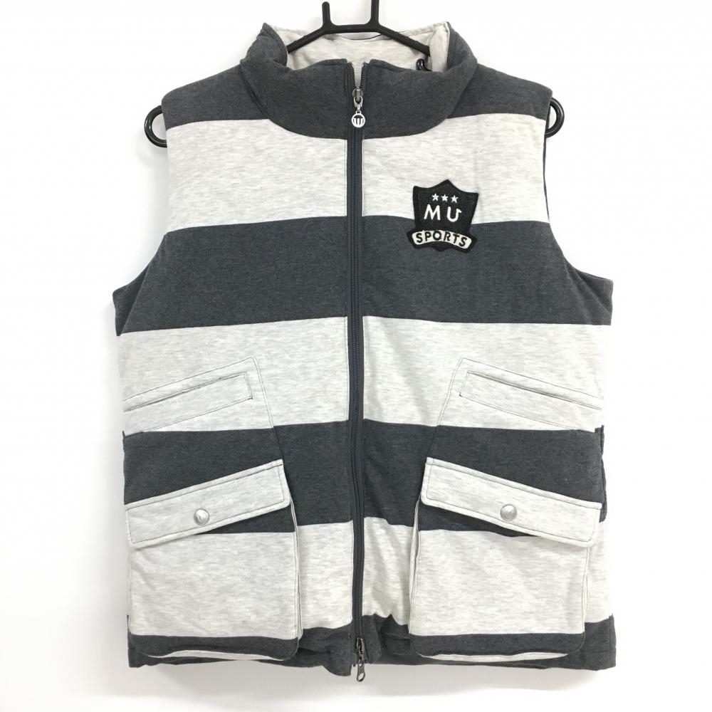MUスポーツ ダウンベスト ダークグレー×ライト杢グレー系 太ボーダー レディース 42(L) ゴルフウェア M・U SPORTS