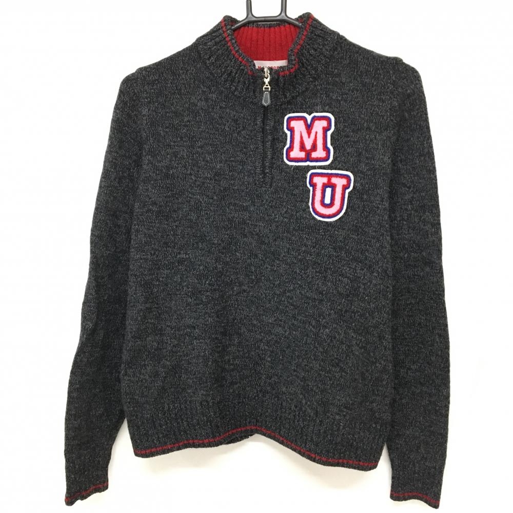 MUスポーツ ハイネックセーター 杢ダークグレー×ピンク×レッド  レディース 40(M) ゴルフウェア M・U SPORTS