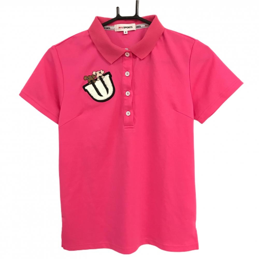 【美品】MUスポーツ 半袖ポロシャツ ピンク ドッグ刺しゅう  レディース 40(M) ゴルフウェア M・U SPORTS