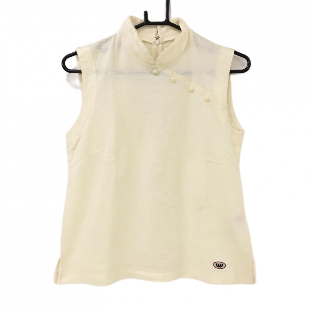 【美品】MUスポーツ ノースリーブハイネックシャツ アイボリー 後ろハーフジップ  レディース 40(M) ゴルフウェア M・U SPORTS