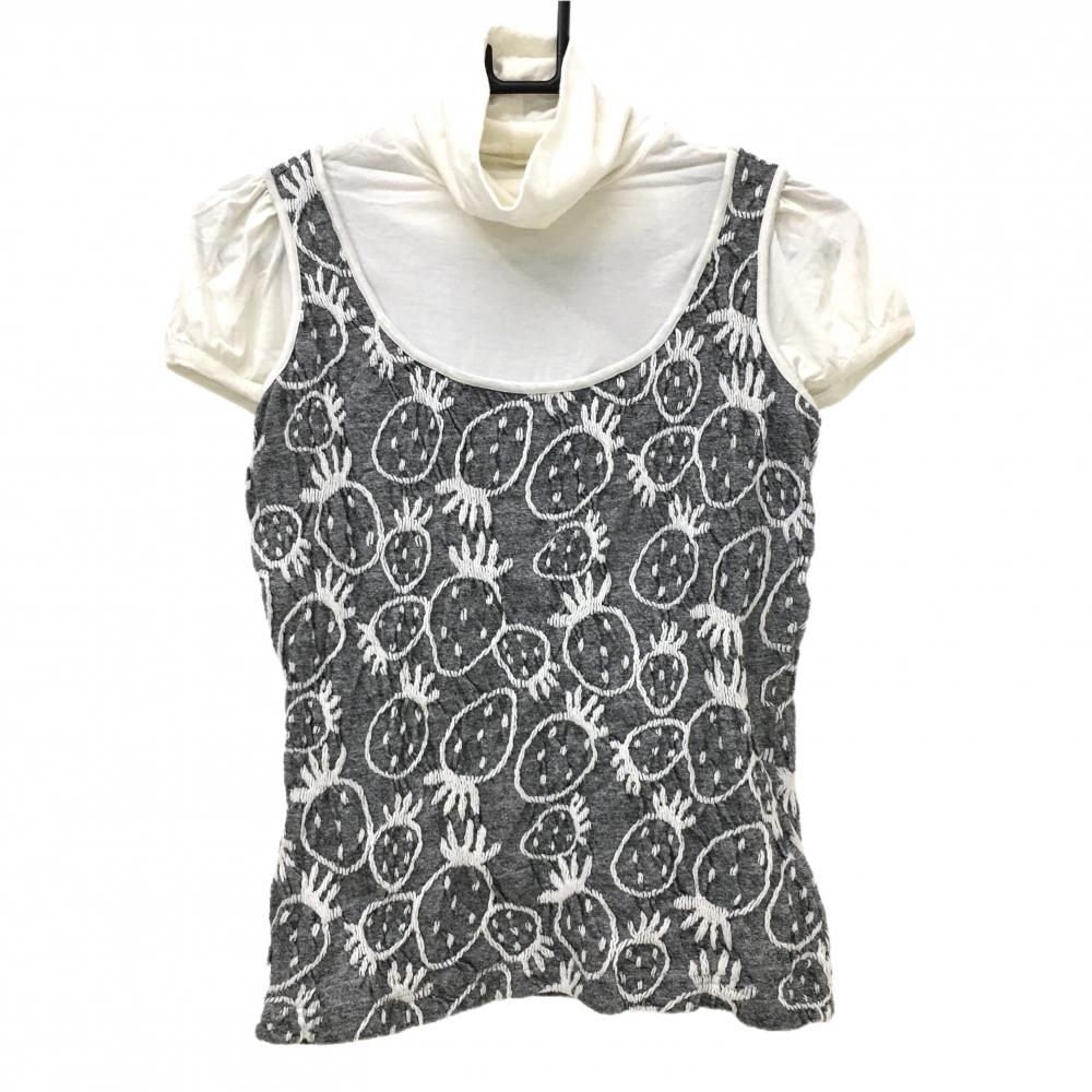 【美品】ノイジーノイジー MUスポーツ 半袖ハイネックシャツ 白×グレー  レディース 38(S) ゴルフウェア M・U SPORTS