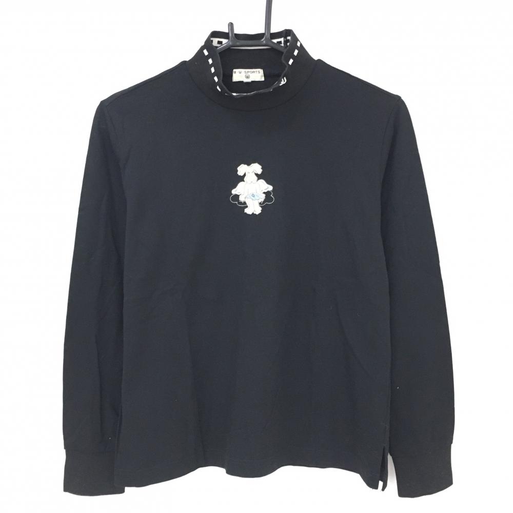 MUスポーツ 長袖ハイネックシャツ 黒×白 イヌ刺しゅう レディース 38(S) ゴルフウェア M・U SPORTS