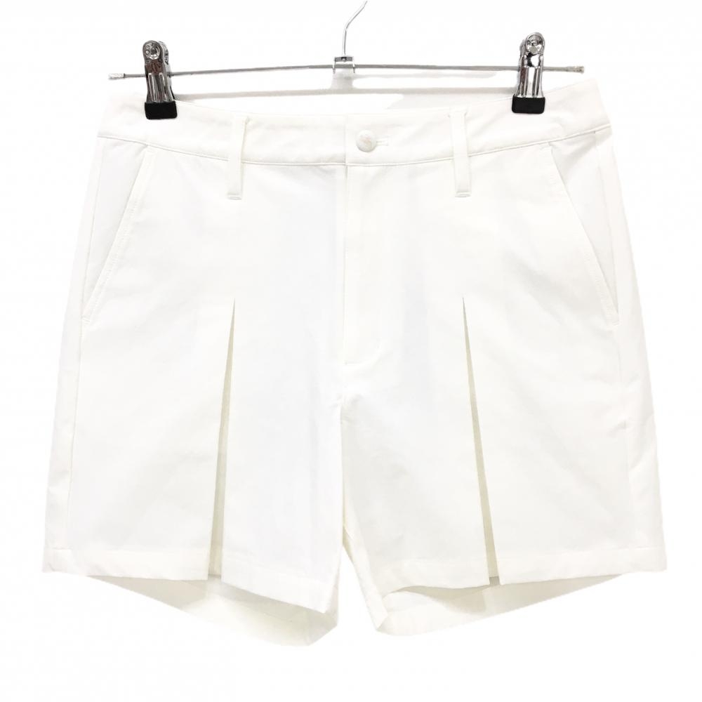 【新品】MUスポーツ ショートパンツ 白 プリーツ調 ストレッチ ボーンワッペン 冷感 撥水 レディース 44(XL) ゴルフウェア M・U SPORTS