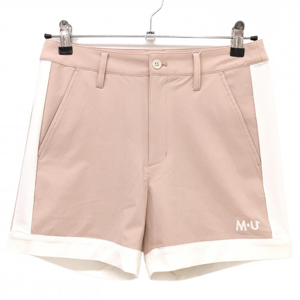 【新品】MUスポーツ ショートパンツ ピンク×白 バイカラー 裾ロゴ ボーンワッペン  レディース 42(L) ゴルフウェア M・U SPORTS