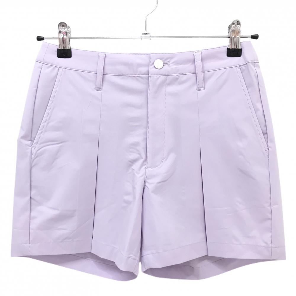 【新品】MUスポーツ ショートパンツ ライトパープル プリーツ調 ボーンワッペン ストレッチ  レディース 42(L) ゴルフウェア M・U SPORTS