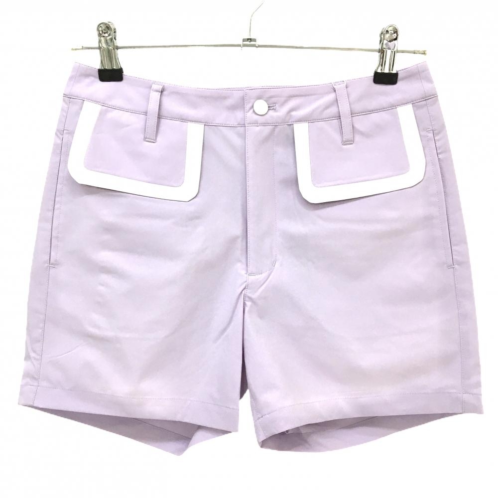 【新品】MUスポーツ ショートパンツ ライトパープル×白 ボーンワッペン ストレッチ 冷感 撥水 レディース 40(M) ゴルフウェア M・U SPORTS