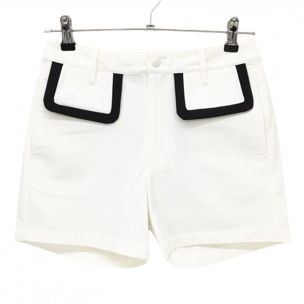 【新品】MUスポーツ ショートパンツ 白×黒 ボーンワッペン ストレッチ 冷感 撥水 レディース 40(M) ゴルフウェア M・U SPORTS
