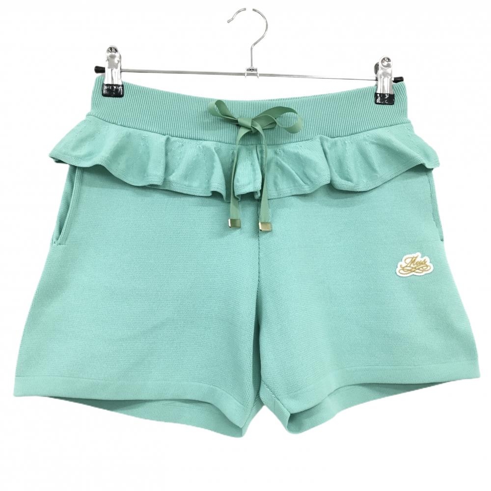 【新品】MUスポーツ ニットショートパンツ ミントグリーン フリル ウエストゴム 調節紐  レディース 40(M) ゴルフウェア M・U SPORTS