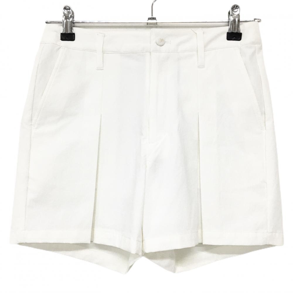 【新品】MUスポーツ ショートパンツ 白 プリーツ調 ストレッチ ボーンワッペン 冷感 撥水 レディース 40(M) ゴルフウェア M・U SPORTS
