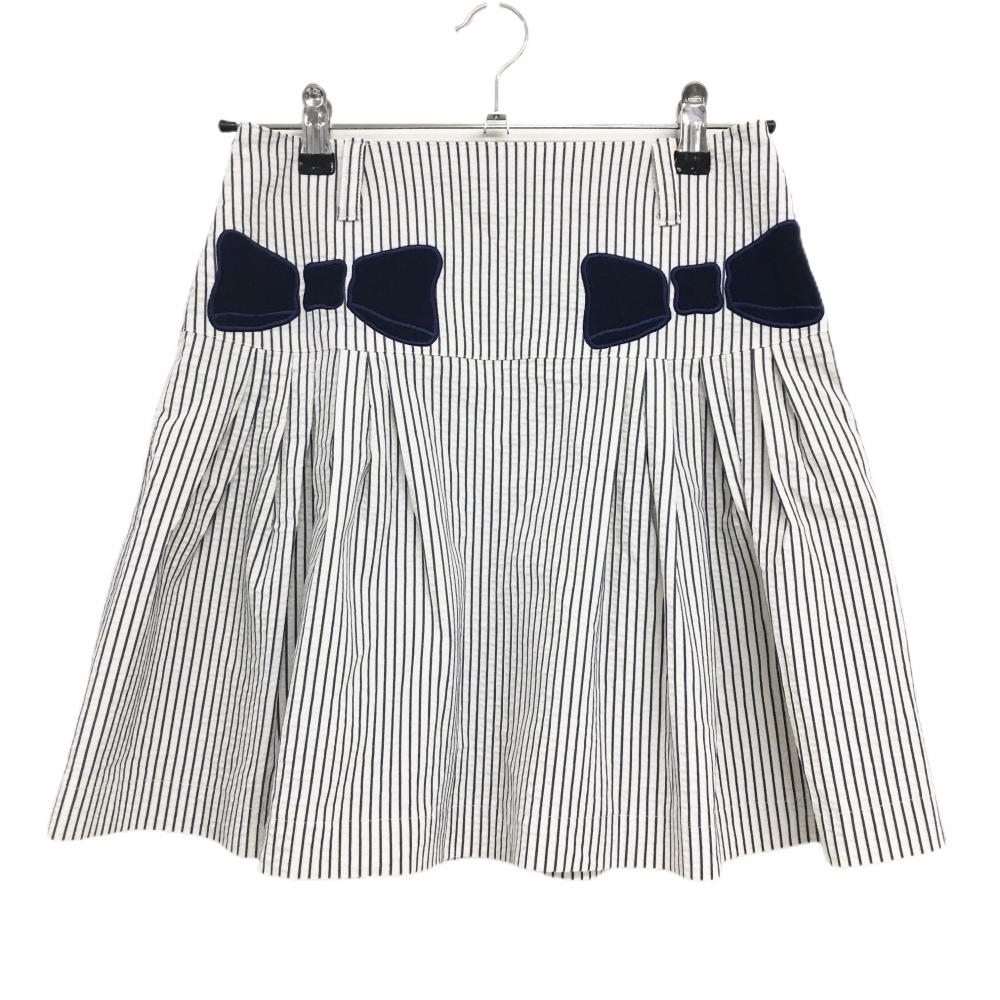 【美品】ノイジーノイジー スカート 白×ネイビー ストライプ ビッグリボン  レディース 38 ゴルフウェア M・U SPORTS