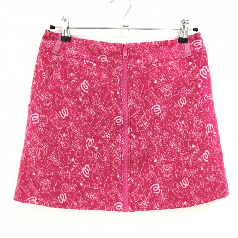 【美品】MUスポーツ リバーシブルスカート ピンク×白 総柄 表起毛 裏シンプル フロントジップ レディース 40(M) ゴルフウェア M・U SPORTS