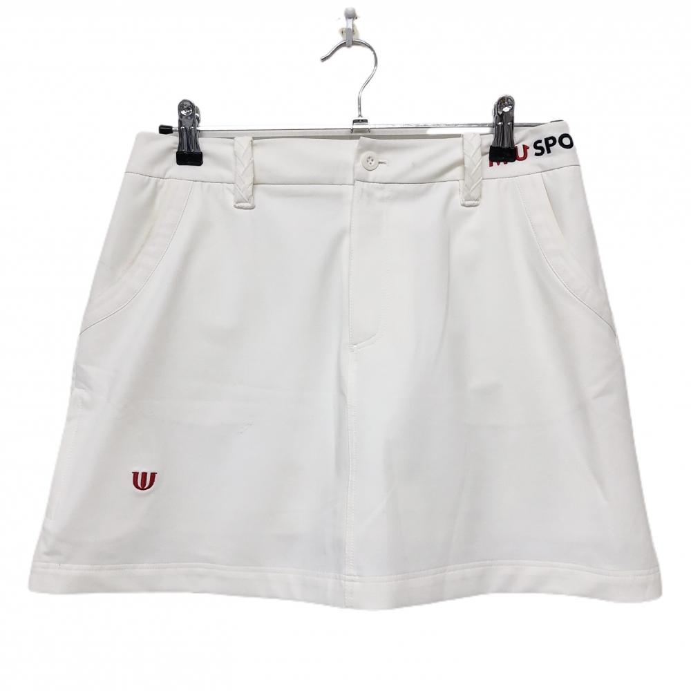 MUスポーツ スカート 白×レッド×黒 後ろポケットロゴ 内側インナーパンツ ストレッチ レディース 44(XL) ゴルフウェア M・U SPORTS