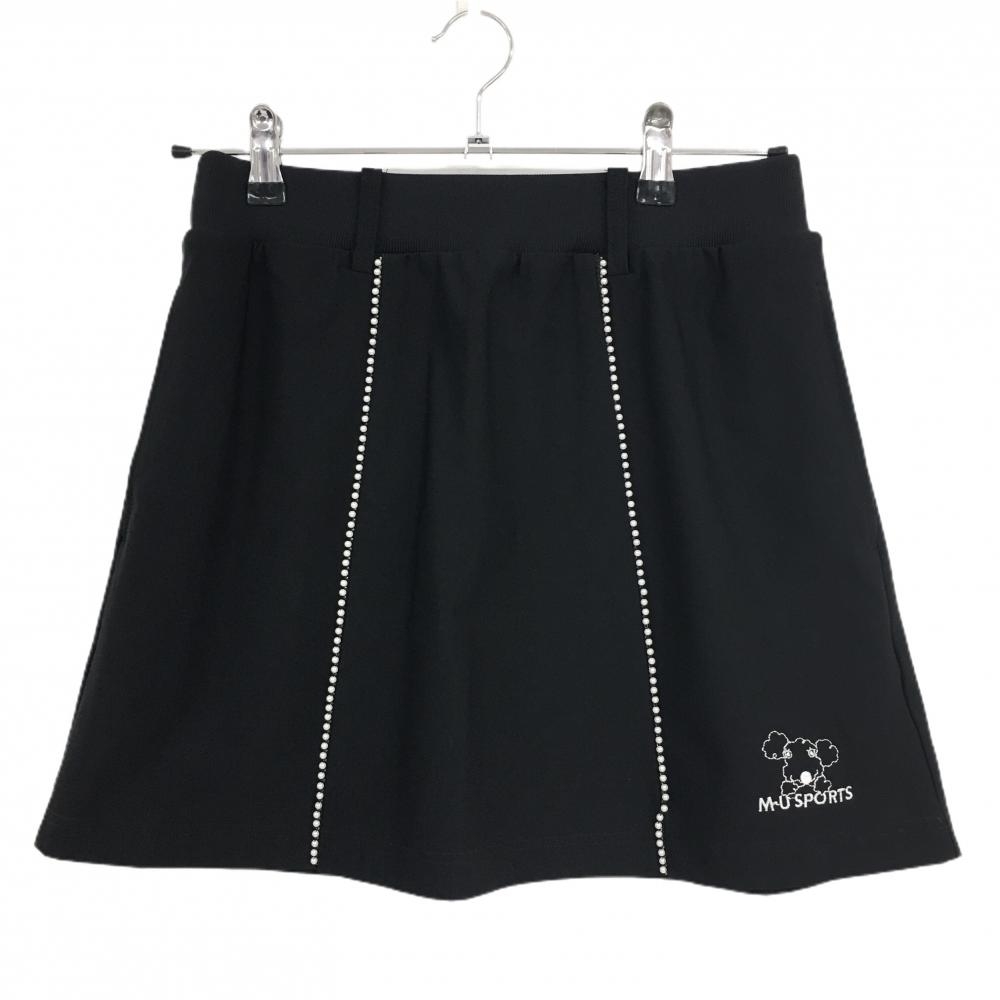 【美品】MUスポーツ スカート 黒 裏起毛 ビーズ 犬刺しゅう レディース 40(M) ゴルフウェア M・U SPORTS