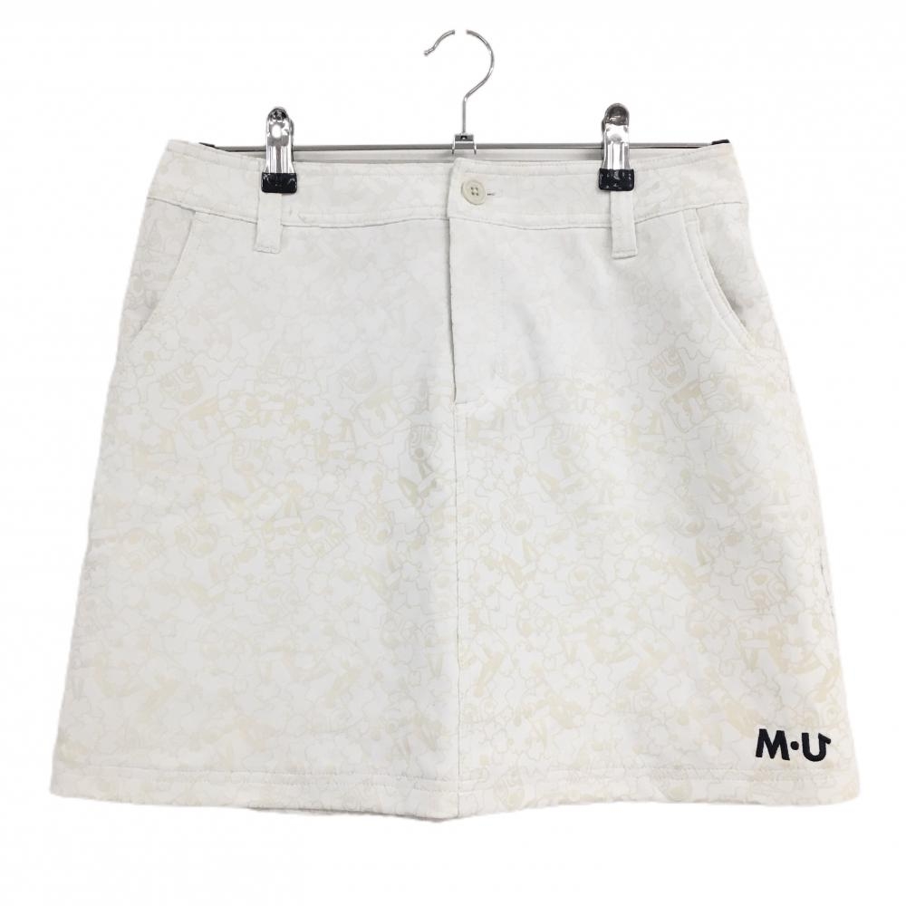 【美品】MUスポーツ スカート 白×ベージュ 犬総柄 レディース 42(L) ゴルフウェア M・U SPORTS