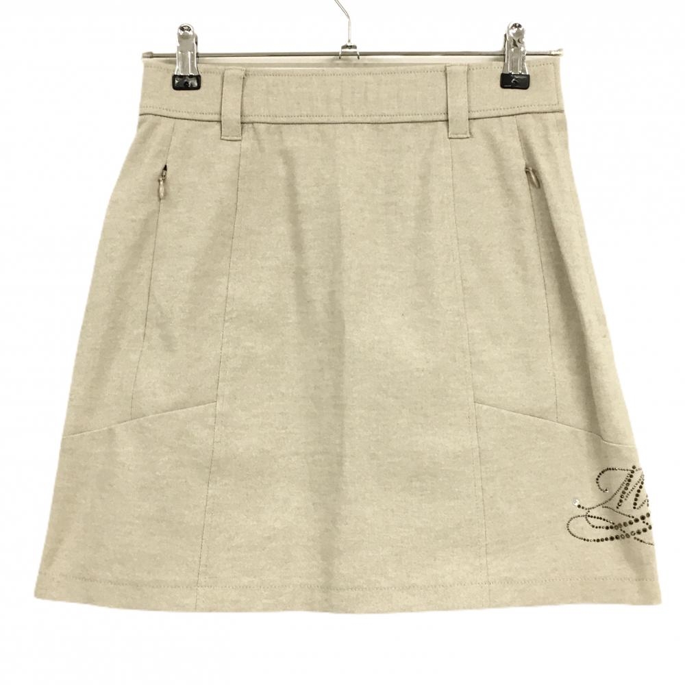 【超美品】MUスポーツ スカート ベージュ 麻混 ラインストーン 無地 レディース 40(M) ゴルフウェア M・U SPORTS
